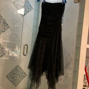 Three Pink Hearts by Trinni.  Besparkled black fairy dress.  100% Polyester.